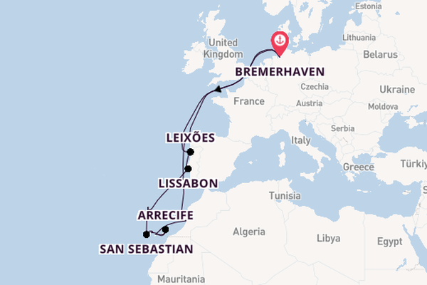 Canarische Eilanden vanaf Bremerhaven, Duitsland met de Mein Schiff 3