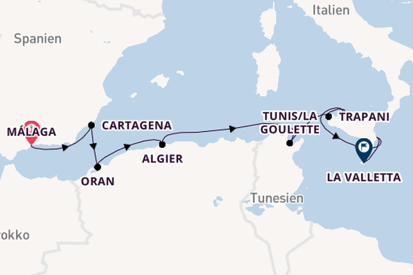 Mittelmeer ab Málaga, Spanien auf der Le Boréal