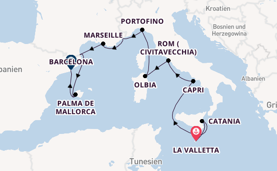 Westliches Mittelmeer ab La Valletta, Malta auf der Sirena