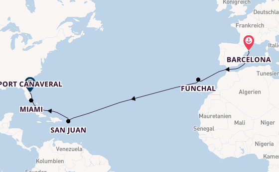 Transatlantik ab Barcelona, Spanien auf der MSC Grandiosa