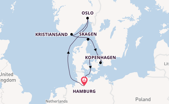 Noorwegen vanaf Hamburg, Duitsland met AIDAnova