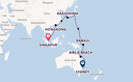 Ostasien ab Singapur, Singapur auf der Queen Elizabeth