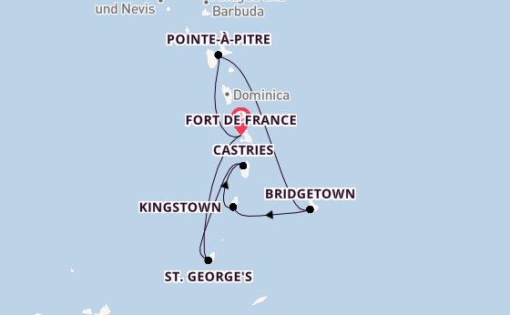 Südliche Karibik ab Fort de France, Martinique auf der MSC Meraviglia