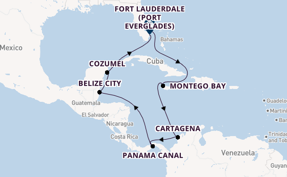 Central America from West Palm Beach, Florida, USA with the Viking Mars
