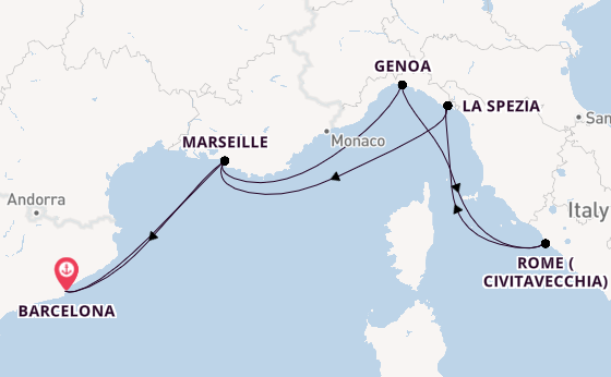 Western Mediterranean from Barcelona, Spain with the MSC World Europa