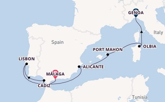 Western Mediterranean from Málaga, Spain with the MSC Opera