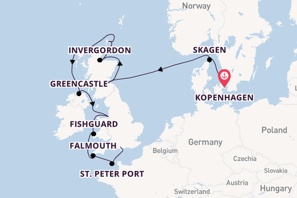 Verenigd Koninkrijk vanaf Kopenhagen, Denemarken met de Silver Dawn