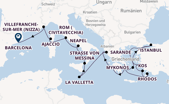 Mittelmeer ab Piräus (Athen), Griechenland auf der Oosterdam