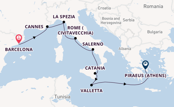 Western Mediterranean from Barcelona, Spain with the Scarlet Lady