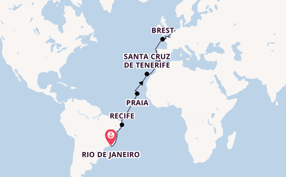 Transatlantik ab Rio de Janeiro, Brasilien auf der Seabourn Venture