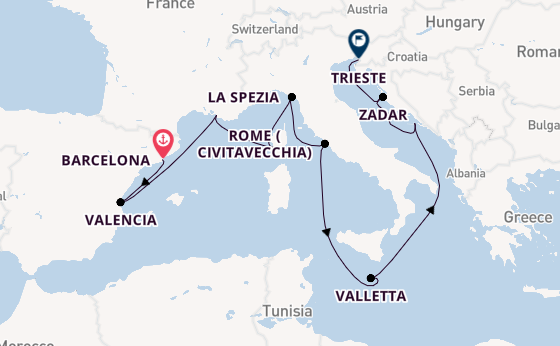 Mediterranean Sea from Barcelona, Spain with the Queen Elizabeth
