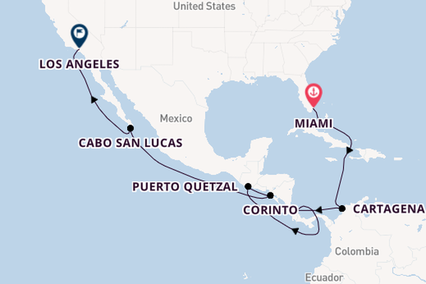 Central America from Miami, Florida, USA with the Aurelia