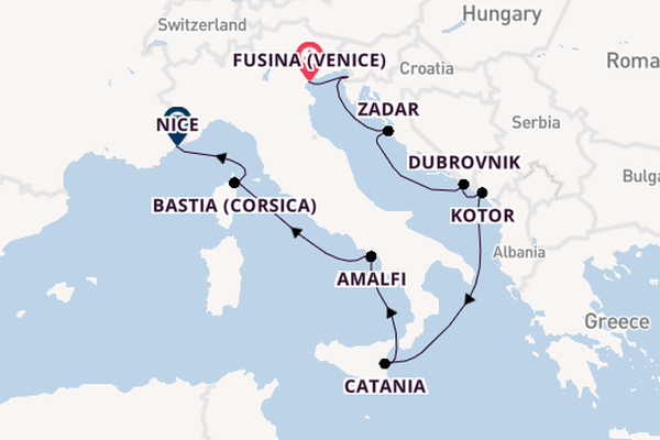 Middellandse Zee vanaf Fusina (Venice) met de Azamara Quest