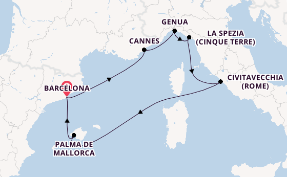Westelijke Middellandse Zee vanaf Barcelona met de MSC Grandiosa