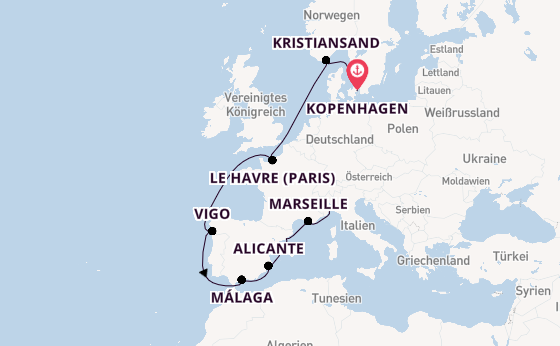 Westliches Mittelmeer ab Kopenhagen, Dänemark auf der Costa Diadema