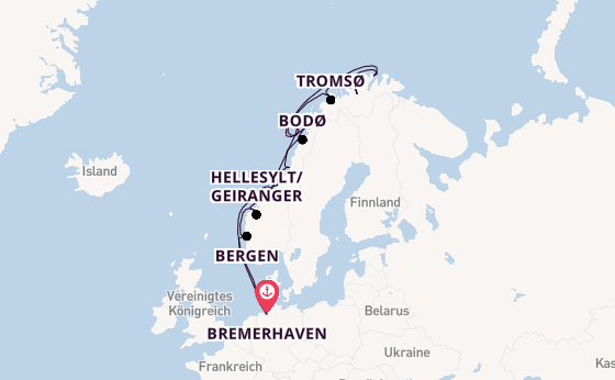 Norwegen ab Bremerhaven, Deutschland auf der Amadea