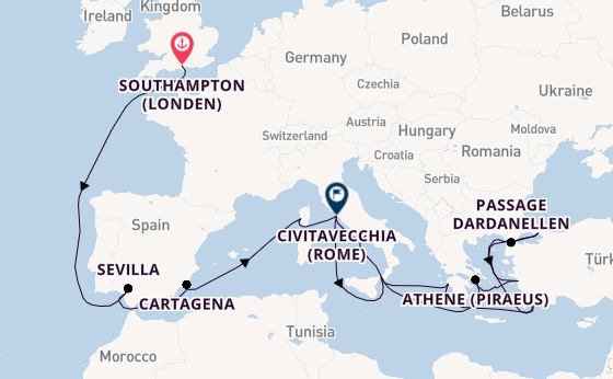 Middellandse Zee vanaf Southampton (Londen), Engeland met de Queen Elizabeth