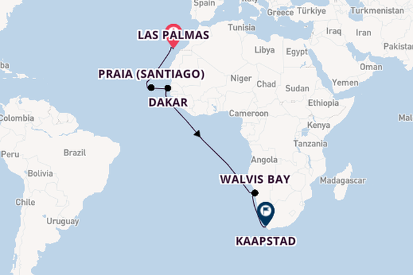 Afrika vanaf Las Palmas, Gran Canaria, Spanje met de Mein Schiff 6