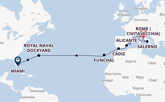 Transatlantic from Rome (Civitavecchia), Italy with the Sonata (Oceania)