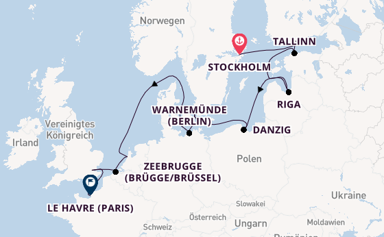 England ab Stockholm, Schweden auf der Seven Seas Navigator