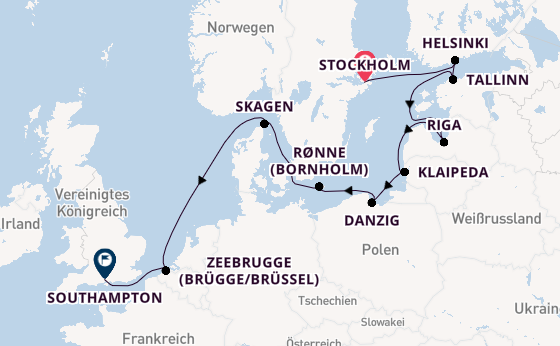 England ab Stockholm, Schweden auf der Silver Spirit