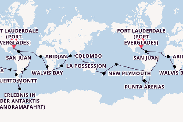Weltreise ab Fort Lauderdale (Port Everglades), USA auf der Volendam