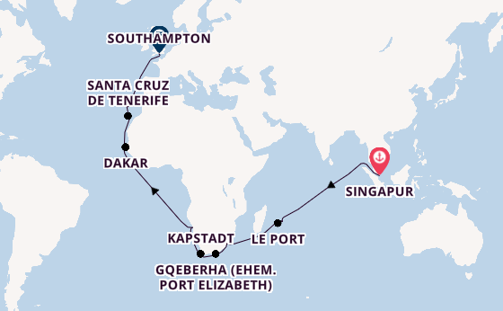 Afrika ab Singapur, Singapur auf der Queen Victoria