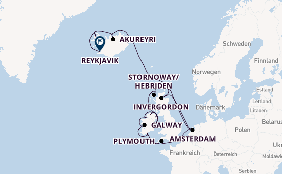Britische Inseln ab Amsterdam, Niederlande auf der Zuiderdam