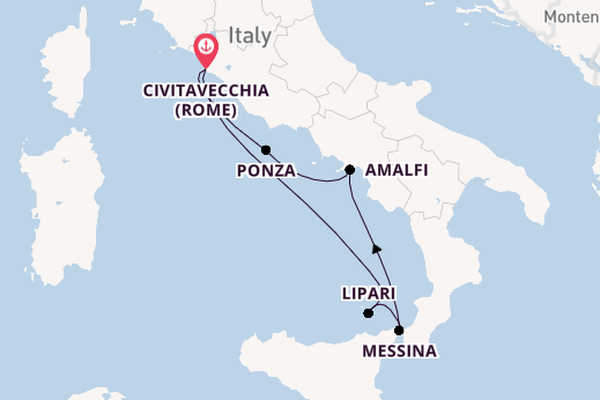 Westelijke Middellandse Zee vanaf Civitavecchia (Rome), Italië met de Star Clipper