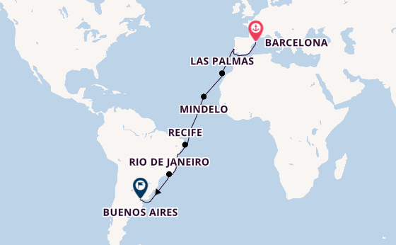 trans-Atlantisch vanaf Barcelona, Spanje met de Costa Favolosa
