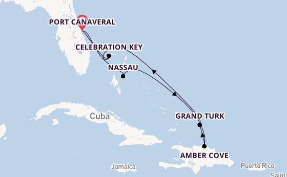 Caribbean vanaf Port Canaveral, Verenigde Staten met de Mardi Gras