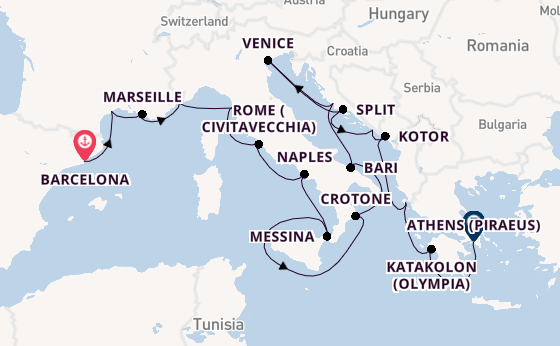 Mediterranean Sea from Barcelona, Spain with the Viking Mira