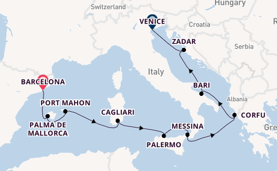 Western Mediterranean from Barcelona, Spain with the Sirena