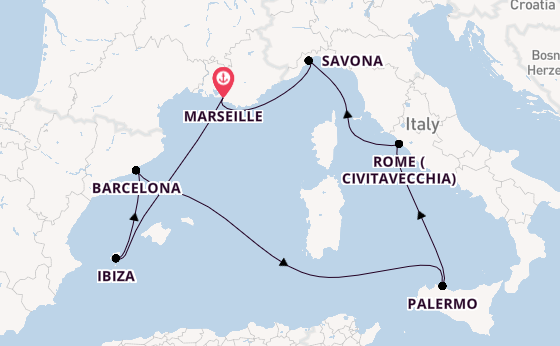 Western Mediterranean from Marseille, France with the Costa Smeralda