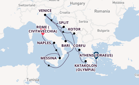 Mediterranean Sea from Rome (Civitavecchia), Italy with the Viking Sea