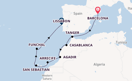 Canarische Eilanden vanaf Barcelona, Spanje met de EXPLORA II