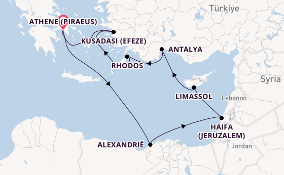Oostelijke Middellandse Zee vanaf Athene (Piraeus), Griekenland met de Rotterdam