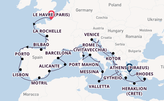 Mediterranean Sea from Le Havre (Paris), France with the Insignia