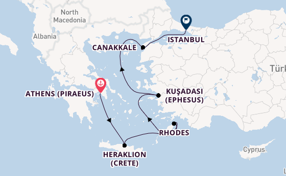 Eastern Mediterranean from Athens (Piraeus), Greece with the Viking Sky