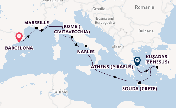 Mediterranean Sea from Barcelona, Spain with the Viking Mira