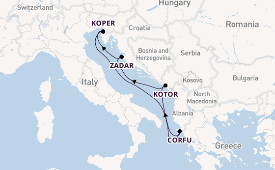 Middellandse Zee vanaf Triëst, Italië met de Mein Schiff 4