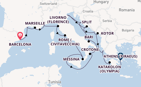 Mediterranean Sea from Barcelona, Spain with the Viking Sky