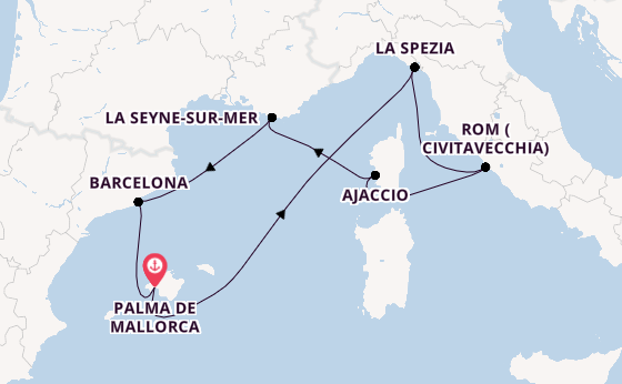 Westliches Mittelmeer ab Palma de Mallorca, Spanien auf der Mein Schiff 1