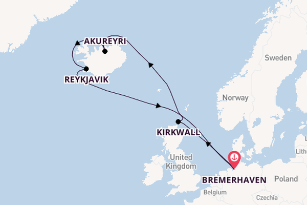 Arctica vanaf Bremerhaven, Duitsland met de Mein Schiff 2 