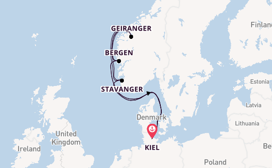 Noorwegen vanaf Kiel, Duitsland met AIDAnova