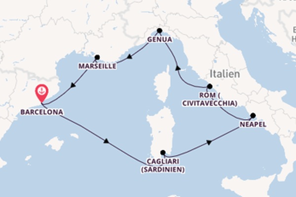 Westliches Mittelmeer ab Barcelona, Spanien auf der Costa Toscana