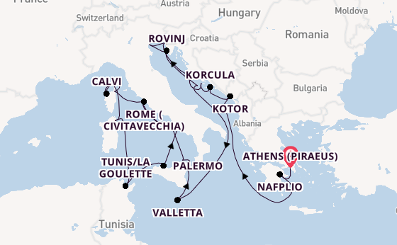 Mediterranean Sea from Athens (Piraeus), Greece with the Seabourn Ovation 