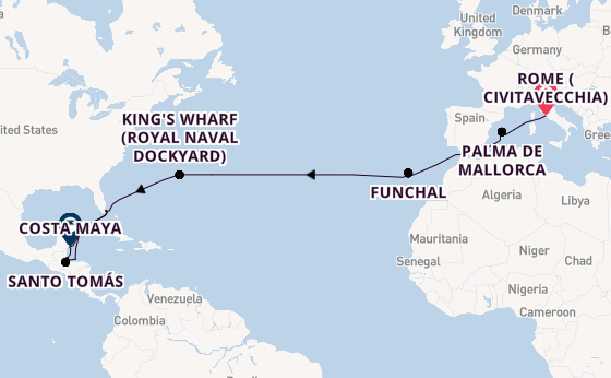 Transatlantic from Rome (Civitavecchia), Italy with the Seven Seas Grandeur