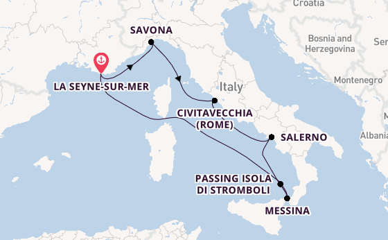 Westelijke Middellandse Zee vanaf La Seyne-sur-Mer, Frankrijk met de Costa Fascinosa