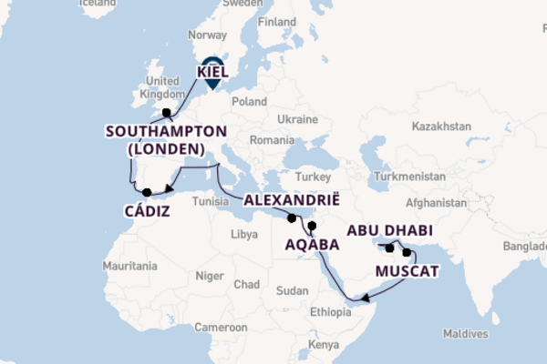 Midden-Oosten vanaf Dubai, Verenigde Arabische Emiraten met de MSC Euribia